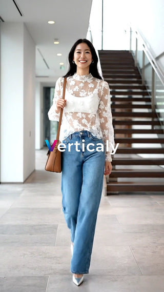 笑顔で歩く女性、都会を