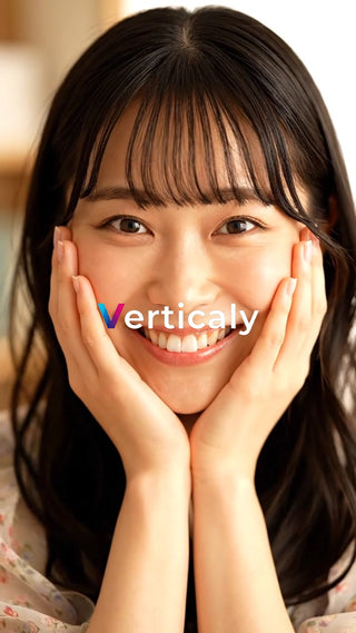 微笑む女性、手で顔を包む