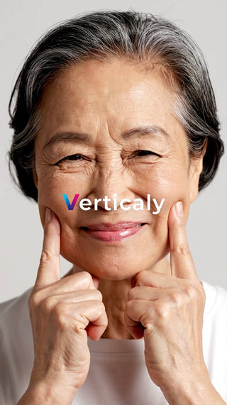 頬を指す女性、笑顔が素敵