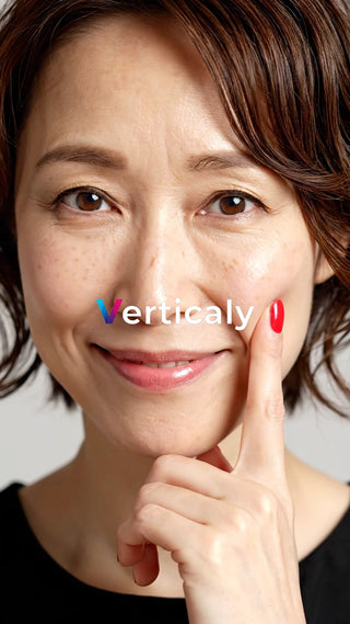 頬に指を当てる女性