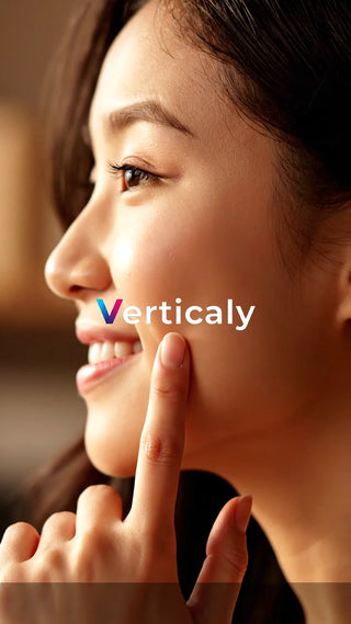 頬に指を当てる女性