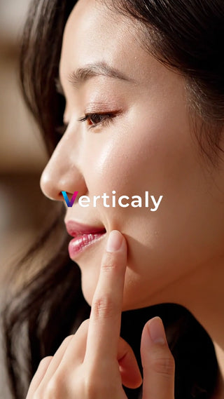 頬に指を当てる女性