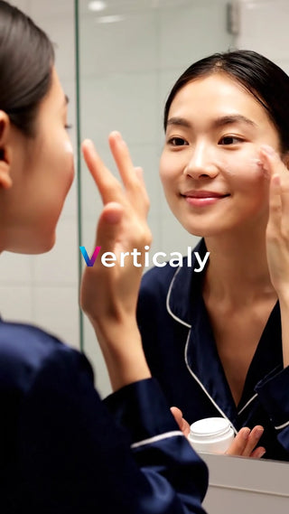 鏡を見つめる女性、スキンケア