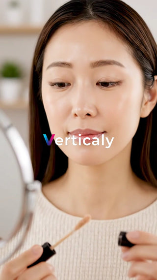 メイクアップ、鏡を見る女性