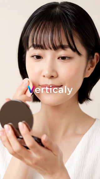 メイクアップ、鏡を見る女性