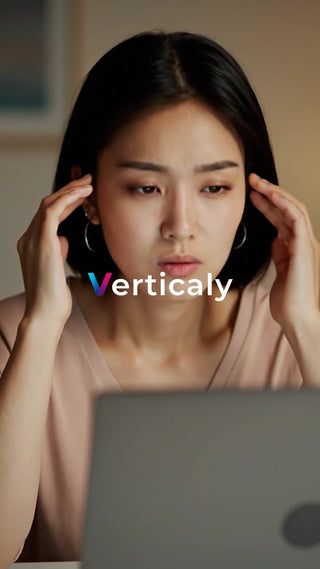 悩む女性、PC作業中