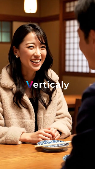 笑顔で話す女性、カフェで