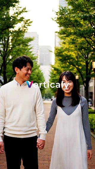 公園デート、手繋ぎ笑顔