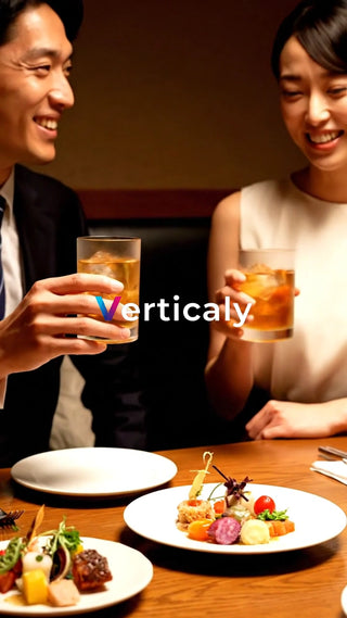 食事を楽しむ男女、笑顔で乾杯