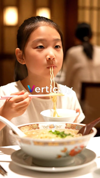 ラーメンを食べる少女