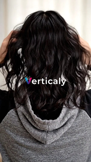 黒髪の女性、髪をかきあげる