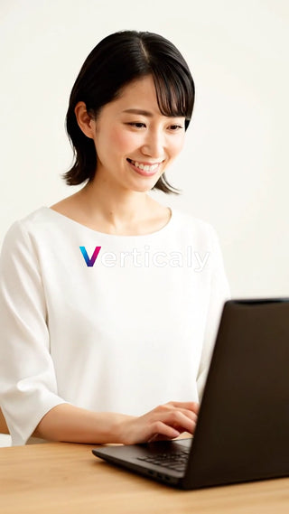 PC作業、笑顔の女性