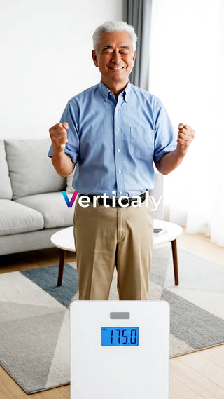 体重計に乗るシニア男性