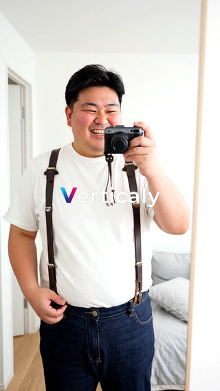 カメラを構える男性、笑顔