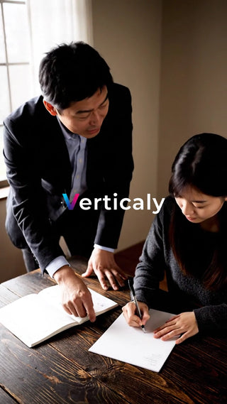 打ち合わせ、書類を指す男性