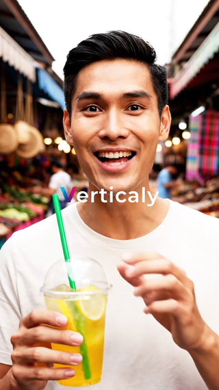 笑顔でドリンクを楽しむ男性