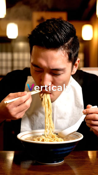 ラーメンを食べる男性