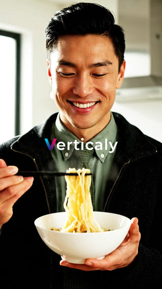 ラーメンを食べる男性、笑顔