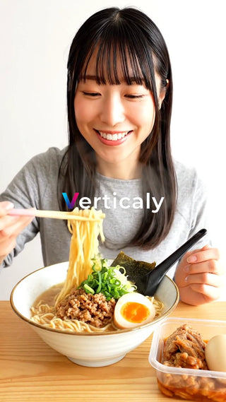 ラーメンを食べる女性、至福の時