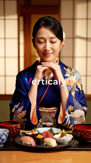 着物姿で食事を楽しむ女性