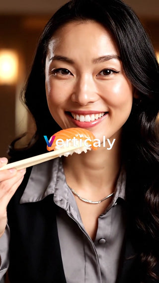 寿司を食べる女性、笑顔が素敵