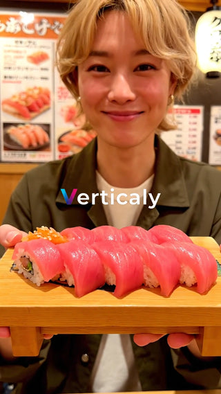 マグロ寿司を頬張る笑顔