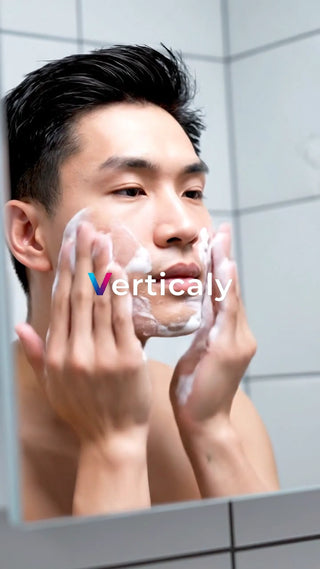 洗顔フォームで顔を洗う