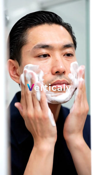 洗顔フォームで顔を洗う