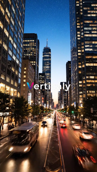 都会の夜景、車の光跡