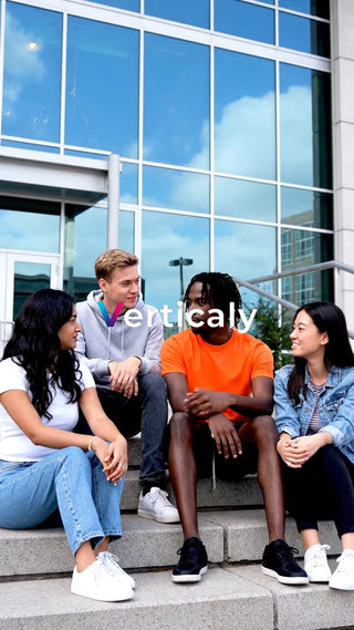 都会の階段、語り合う仲間たち