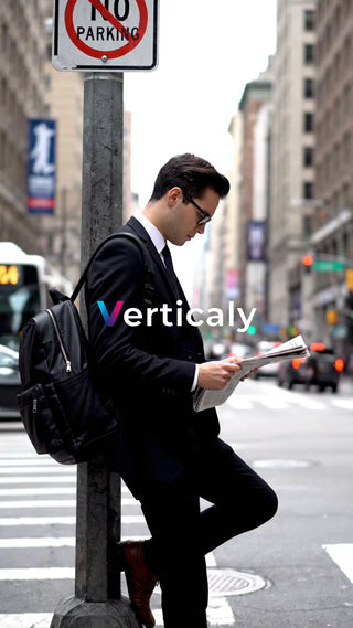 都会で新聞を読む男性