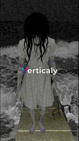 黒髪ロングの女性、海辺に佇む