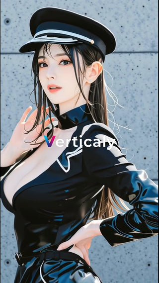 制服姿の女性、魅惑的な表情