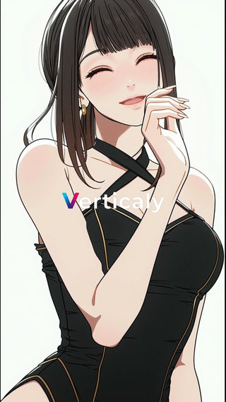 微笑む女性、黒ドレス