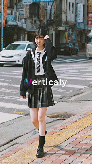 制服姿の女子学生、街を歩く