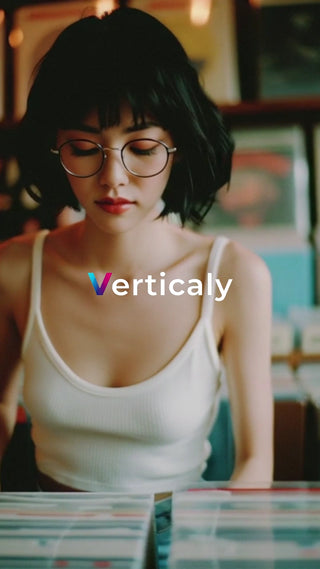 レコードを眺める女性