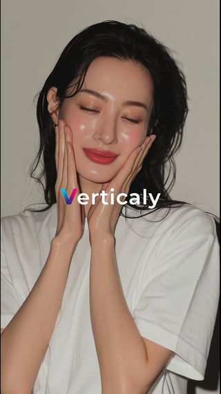 ツヤ肌、頬に手を添えて