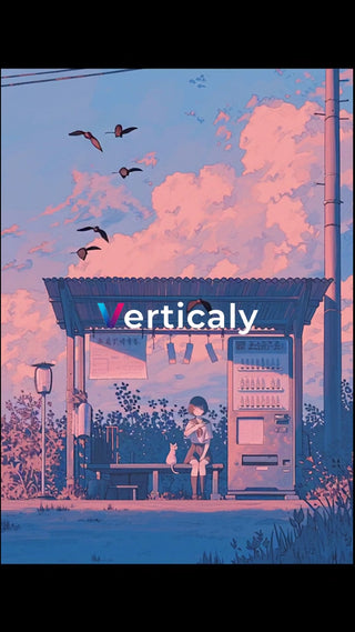 夕焼けバス停、猫と少女