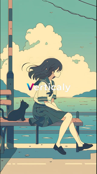 海辺で過ごす少女、夕暮れ時