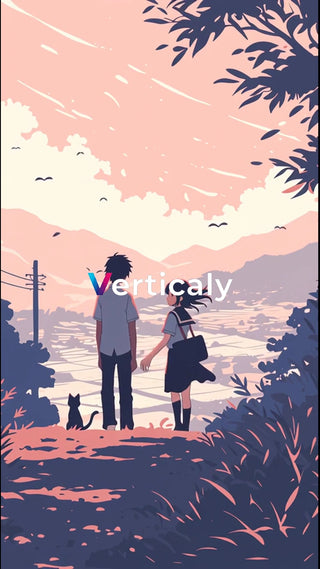 夕暮れの並木道、二人で歩く