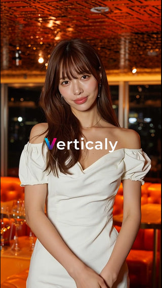 白いドレスの女性、微笑む