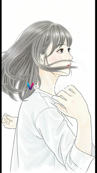 風になびく髪、横顔の女性