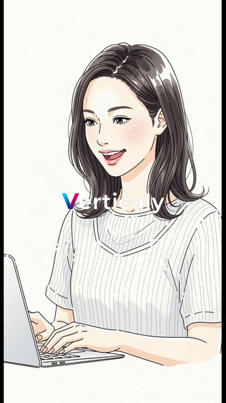 PC作業中の女性、笑顔が素敵