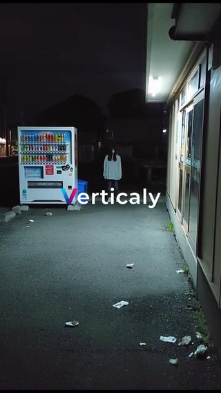 夜の自販機、佇む女性