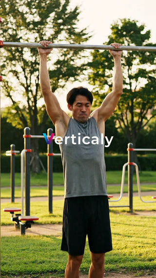 公園で懸垂する男性