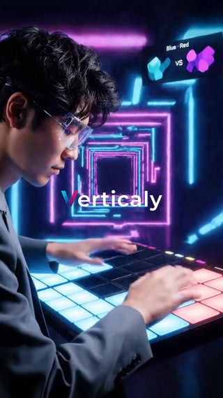 音楽制作、光るパッドと男性