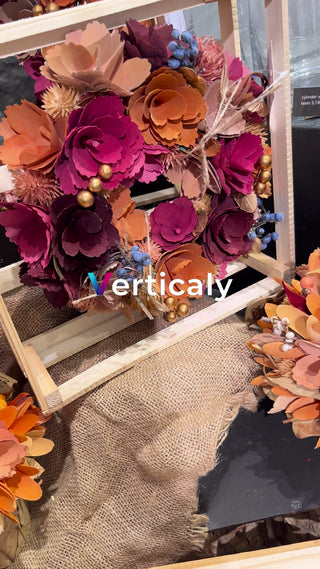 Autumn flower decoration, wooden frame arrangement