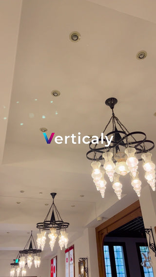 A space lit by a chandelier