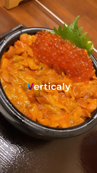 Seafood bowl with fresh sea urchin and salmon roe