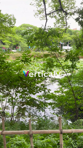 新緑の公園、水辺の風景